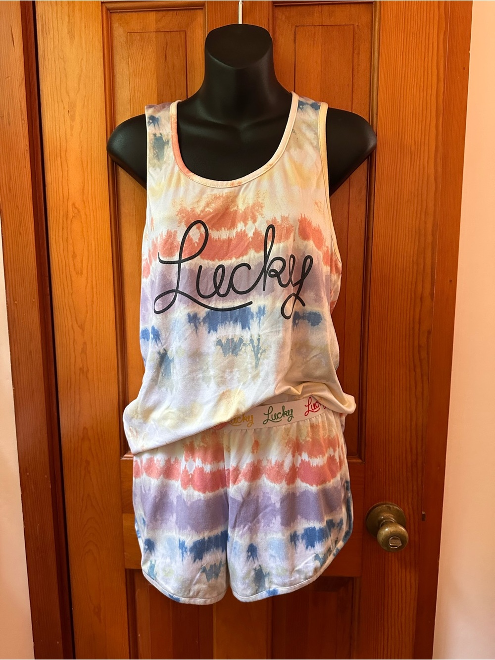 Lucky Brand Pastel Tie-Dye Tank & Short Sleep Set, Medium — Pink, Purple, Blue